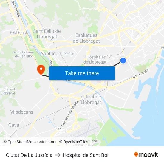 Ciutat De La Justícia to Hospital de Sant Boi map