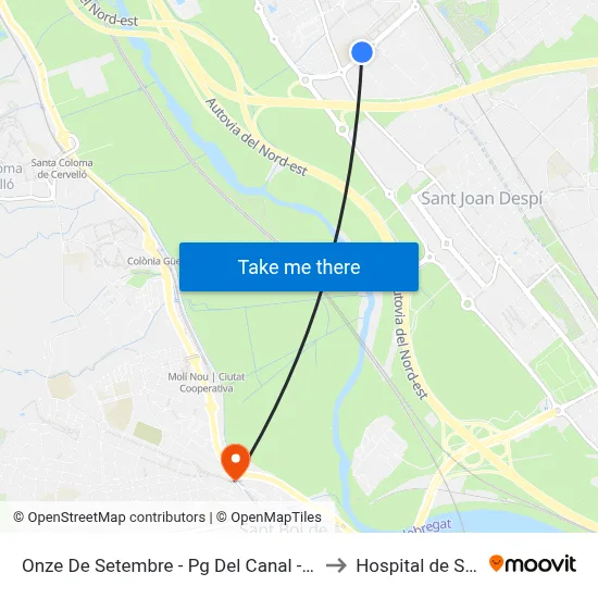 Onze De Setembre - Pg Del Canal - Final Trajecte to Hospital de Sant Boi map
