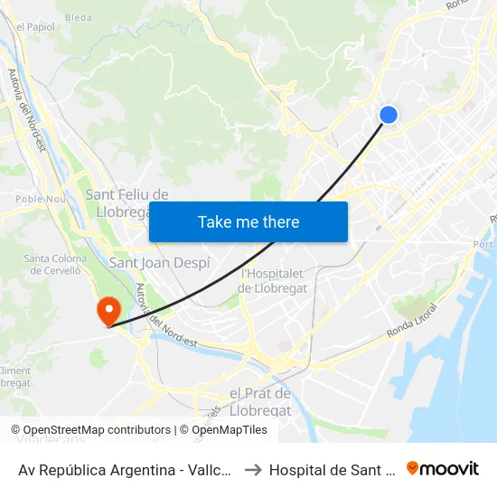 Av República Argentina - Vallcarca to Hospital de Sant Boi map