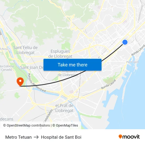 Metro Tetuan to Hospital de Sant Boi map