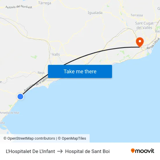 L'Hospitalet De L'Infant to Hospital de Sant Boi map