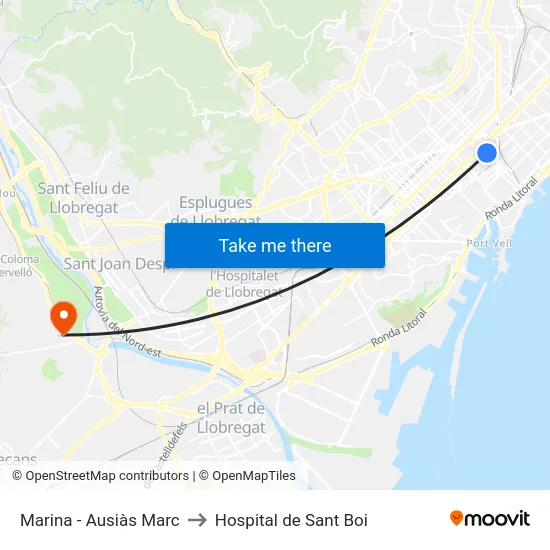 Marina - Ausiàs Marc to Hospital de Sant Boi map