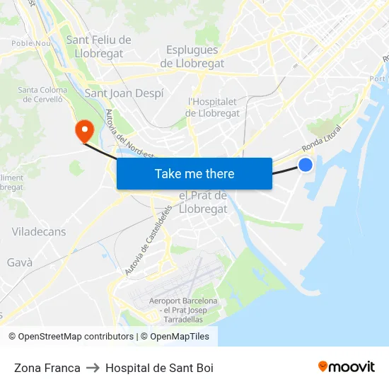 Zona Franca to Hospital de Sant Boi map