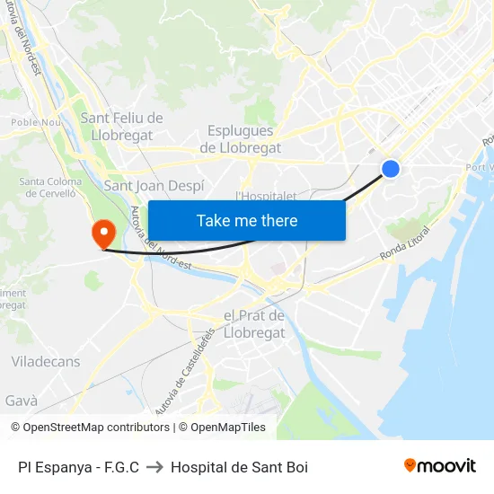 Pl Espanya - F.G.C to Hospital de Sant Boi map