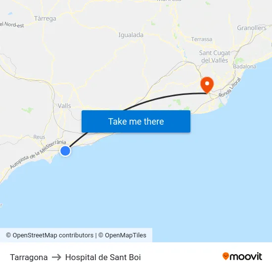 Tarragona to Hospital de Sant Boi map