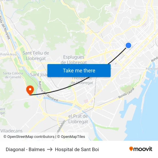 Diagonal - Balmes to Hospital de Sant Boi map