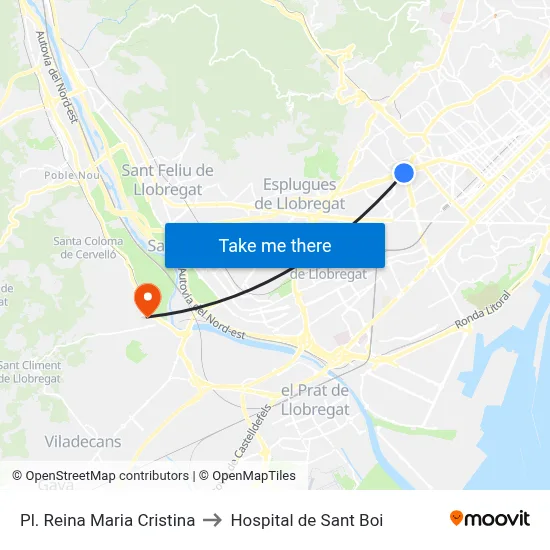 Pl. Reina Maria Cristina to Hospital de Sant Boi map