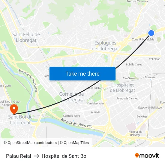 Palau Reial to Hospital de Sant Boi map