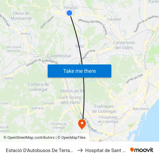 Estació D'Autobusos De Terrassa to Hospital de Sant Boi map
