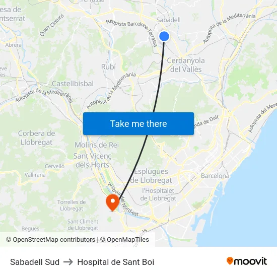 Sabadell Sud to Hospital de Sant Boi map