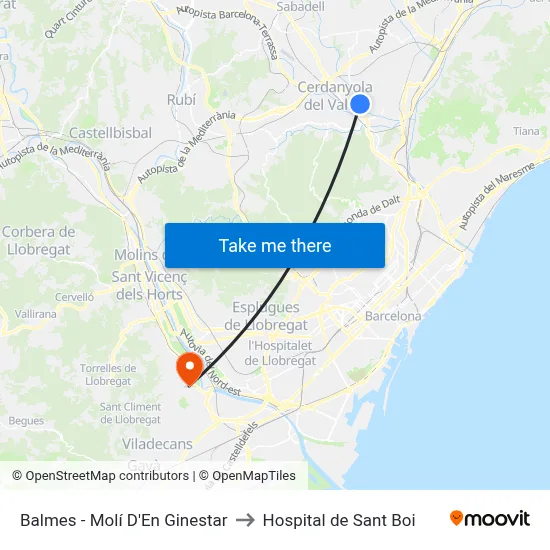 Balmes - Molí D'En Ginestar to Hospital de Sant Boi map