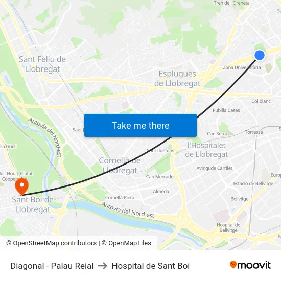 Diagonal - Palau Reial to Hospital de Sant Boi map
