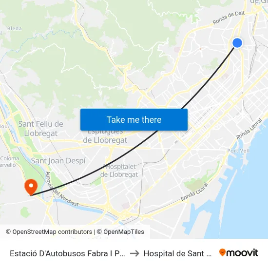 Estació D'Autobusos Fabra I Puig to Hospital de Sant Boi map