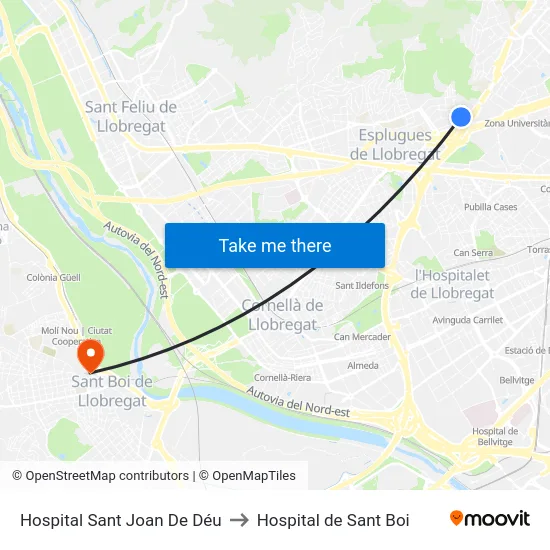 Hospital Sant Joan De Déu to Hospital de Sant Boi map