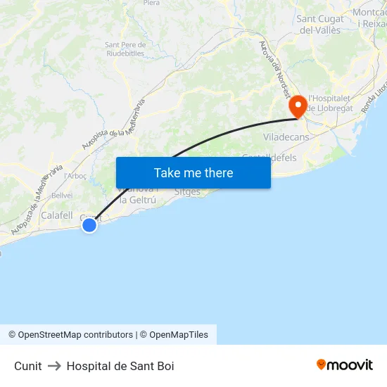 Cunit to Hospital de Sant Boi map