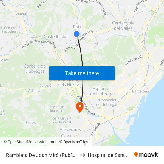 Rambleta De Joan Miró (Rubí+D) to Hospital de Sant Boi map