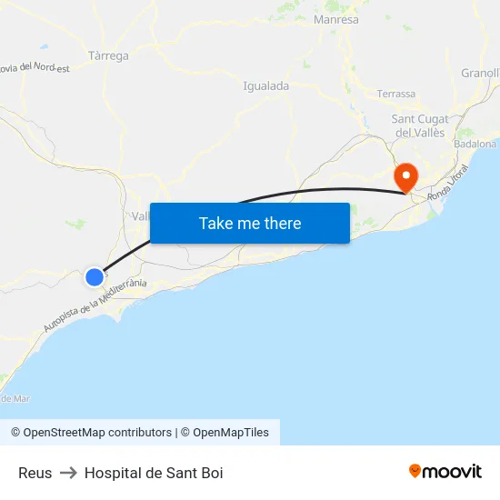 Reus to Hospital de Sant Boi map
