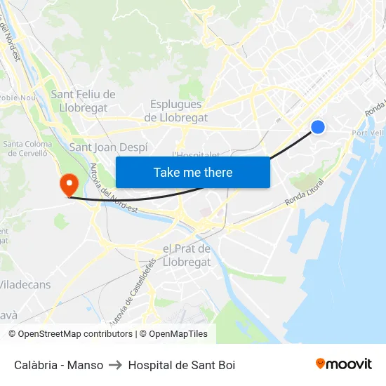 Calàbria - Manso to Hospital de Sant Boi map