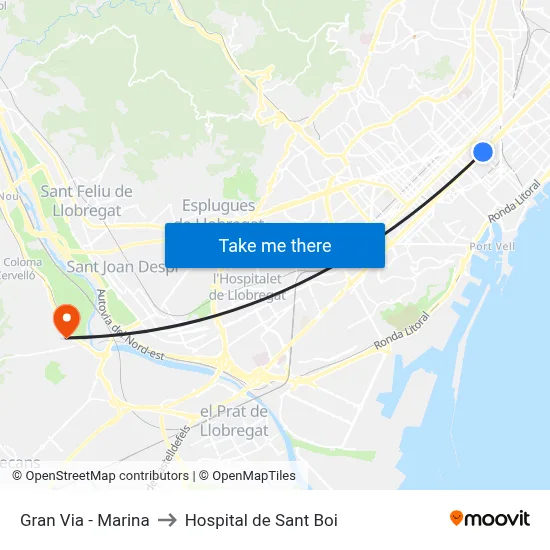 Gran Via - Marina to Hospital de Sant Boi map