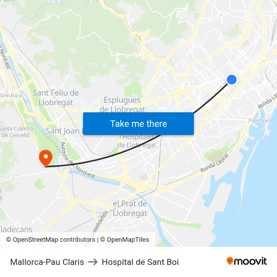Mallorca-Pau Claris to Hospital de Sant Boi map