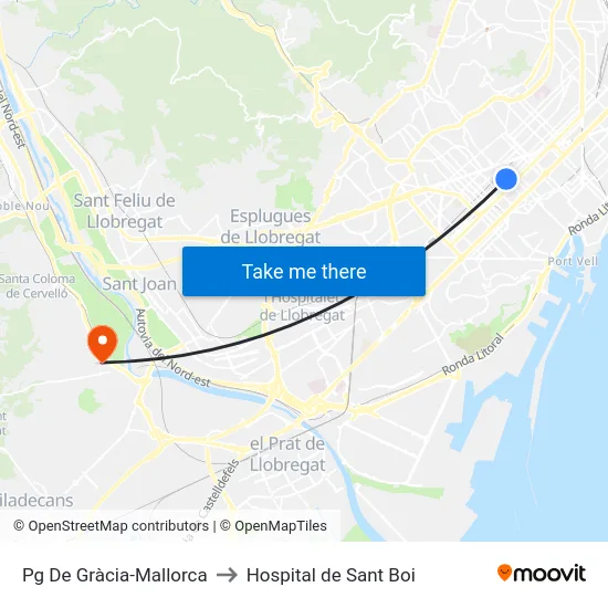 Pg De Gràcia-Mallorca to Hospital de Sant Boi map