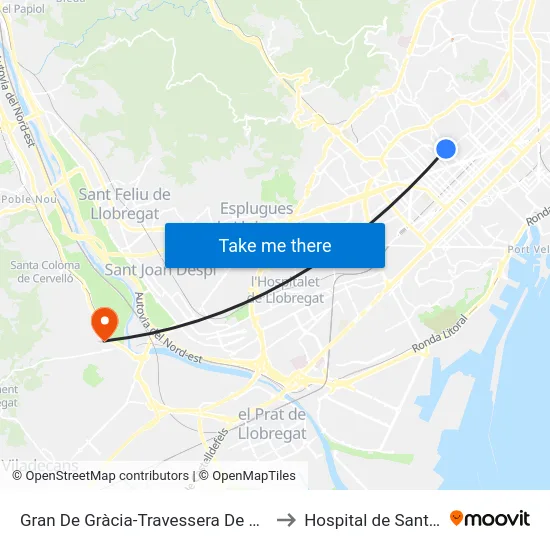 Gran De Gràcia-Travessera De Gràcia to Hospital de Sant Boi map