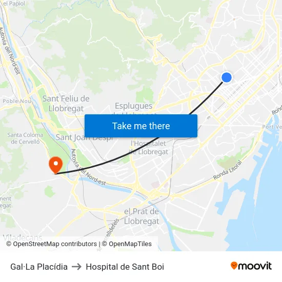 Gal·La Placídia to Hospital de Sant Boi map