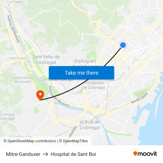 Mitre-Ganduxer to Hospital de Sant Boi map