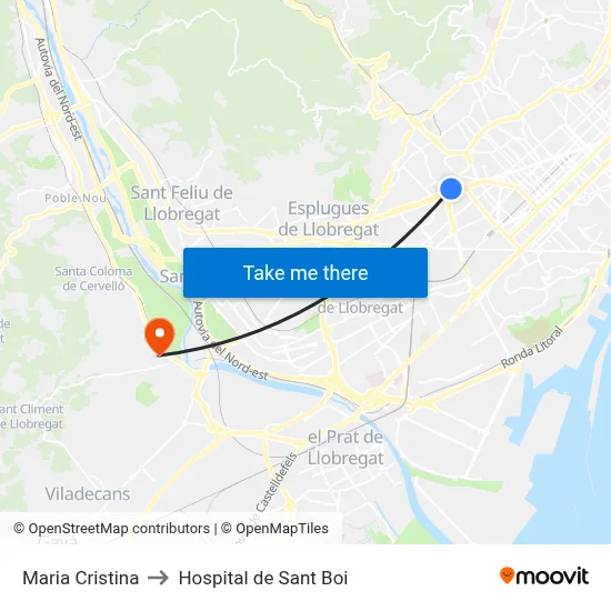 Maria Cristina to Hospital de Sant Boi map