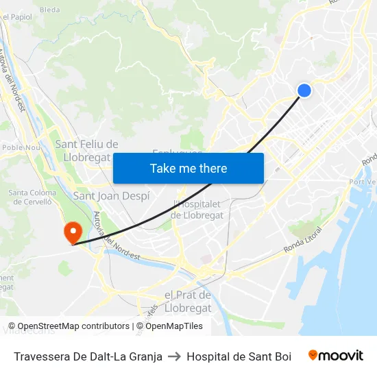 Travessera De Dalt-La Granja to Hospital de Sant Boi map