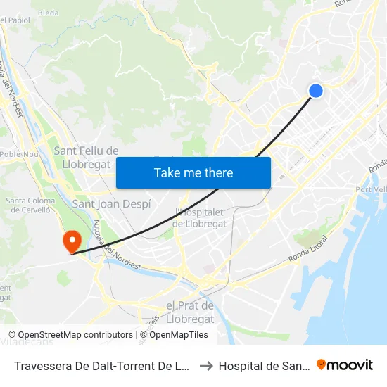 Travessera De Dalt-Torrent De Les Flors to Hospital de Sant Boi map