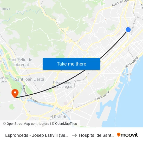 Espronceda - Josep Estivill (Sagrera) to Hospital de Sant Boi map