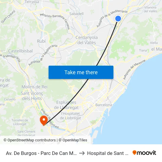 Av. De Burgos - Parc De Can Mulà to Hospital de Sant Boi map