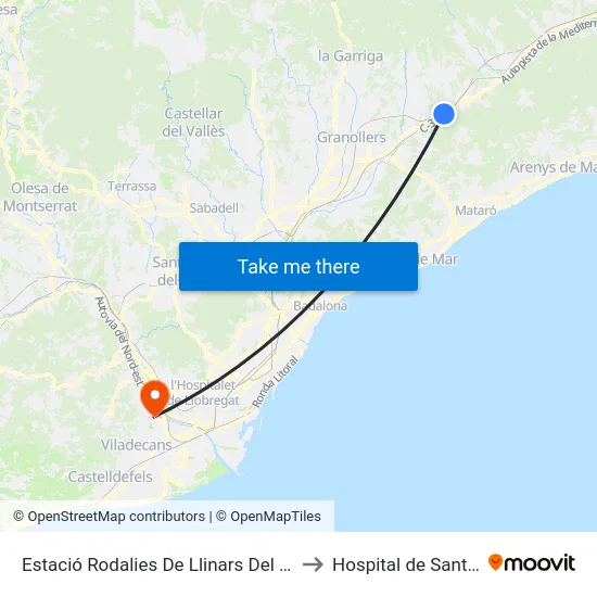 Estació Rodalies De Llinars Del Vallès to Hospital de Sant Boi map