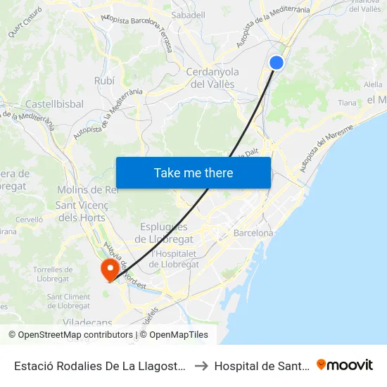 Estació Rodalies De La Llagosta (R2) to Hospital de Sant Boi map