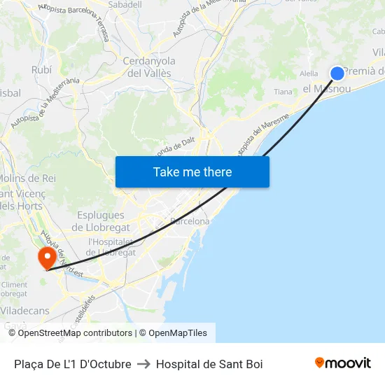 Plaça De L'1 D'Octubre to Hospital de Sant Boi map