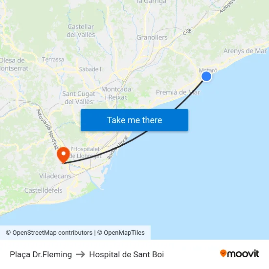 Plaça Dr.Fleming to Hospital de Sant Boi map