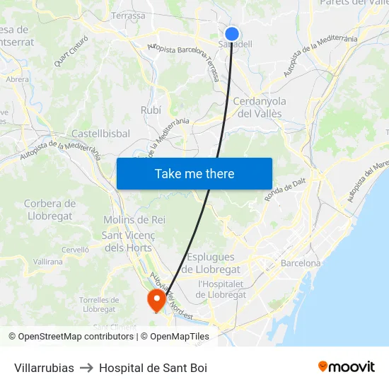 Villarrubias to Hospital de Sant Boi map