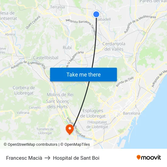 Francesc Macià to Hospital de Sant Boi map