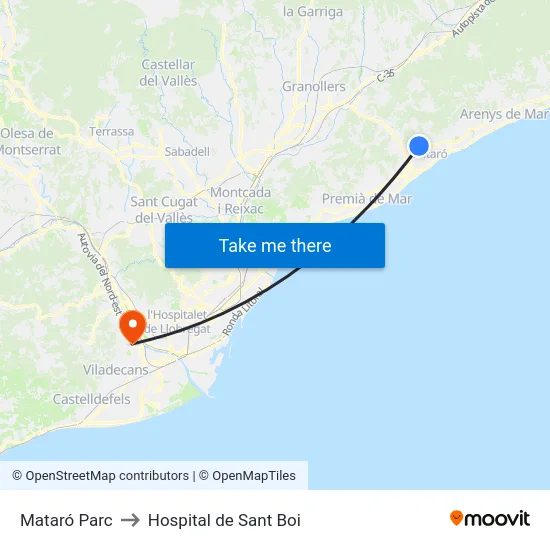 Mataró Parc to Hospital de Sant Boi map