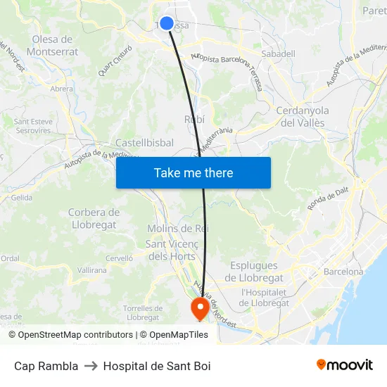 Cap Rambla to Hospital de Sant Boi map