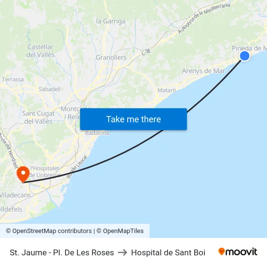 St. Jaume - Pl. De Les Roses to Hospital de Sant Boi map