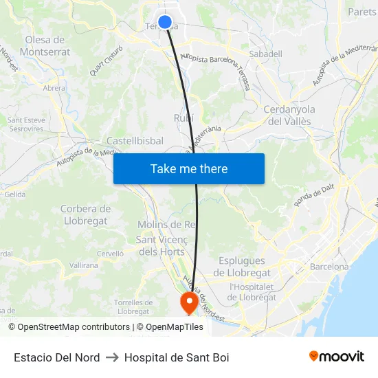 Estacio Del Nord to Hospital de Sant Boi map