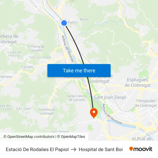 Estació De Rodalies El Papiol to Hospital de Sant Boi map