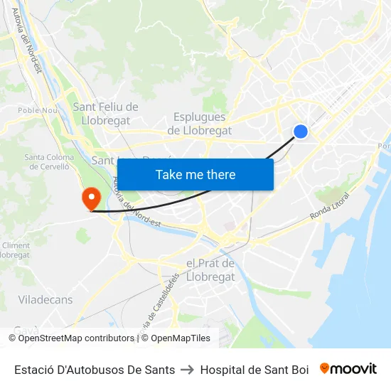 Estació D'Autobusos De Sants to Hospital de Sant Boi map