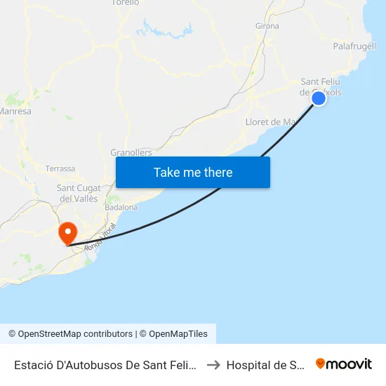 Estació D'Autobusos De Sant Feliu De Guíxols to Hospital de Sant Boi map