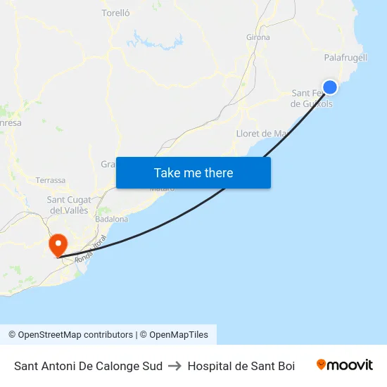 Sant Antoni De Calonge Sud to Hospital de Sant Boi map