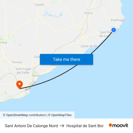 Sant Antoni De Calonge Nord to Hospital de Sant Boi map