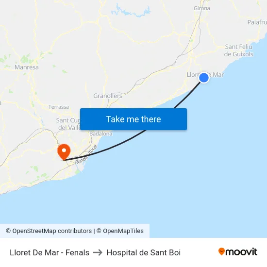 Lloret De Mar - Fenals to Hospital de Sant Boi map