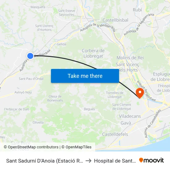 Sant Sadurní D'Anoia (Estació Renfe) to Hospital de Sant Boi map